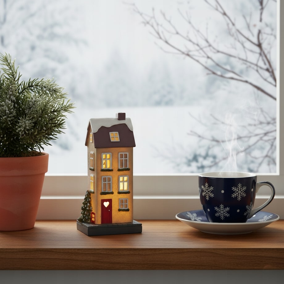 FIGURKA DOM DOMEK LED ŚWIĄTECZNA OZDOBA DEKORACJA NA PREZENT UPOMINEK 14cm