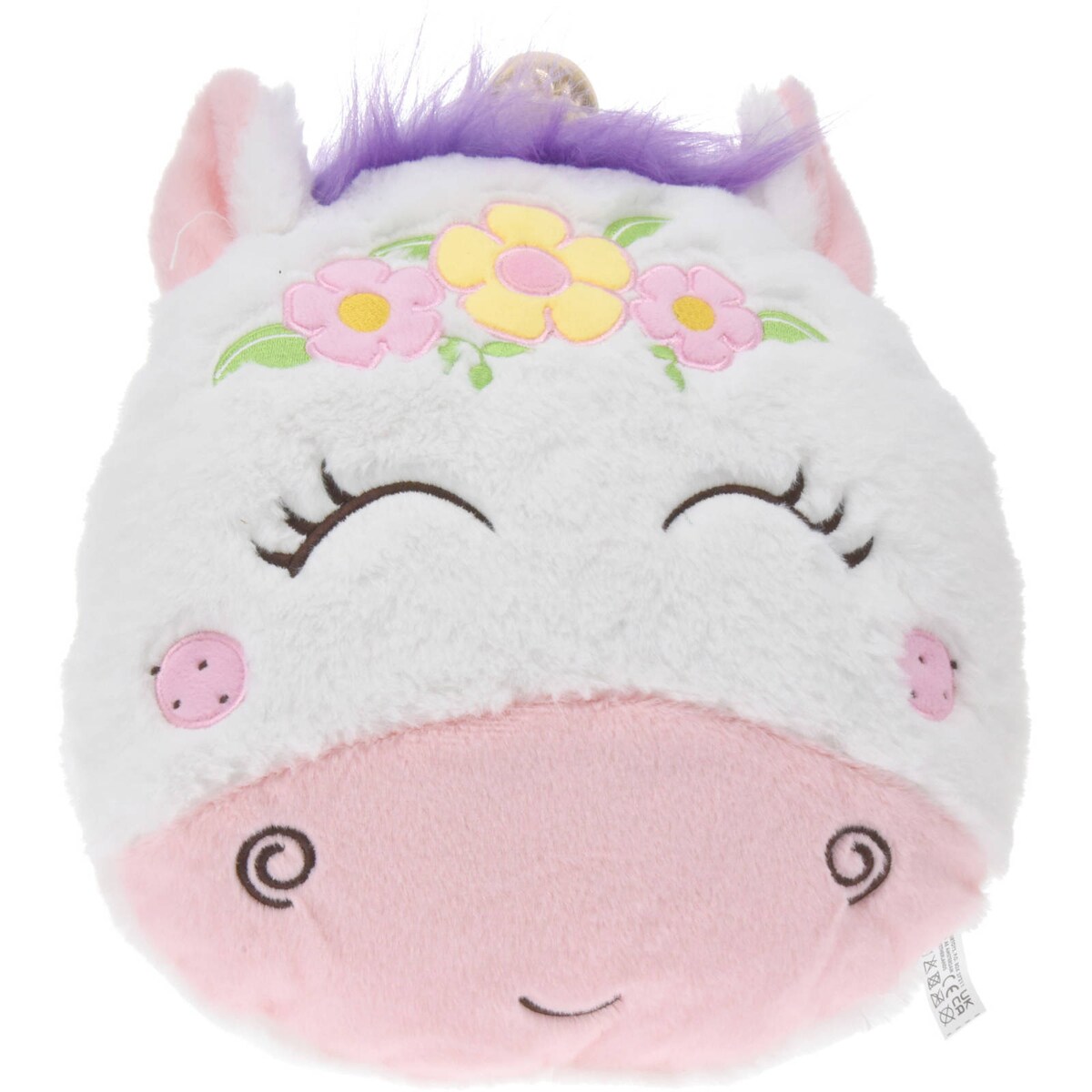 Poduszka przytulanka jednorożec z opaską z kwiatków, 28 x 25 x 10 cm