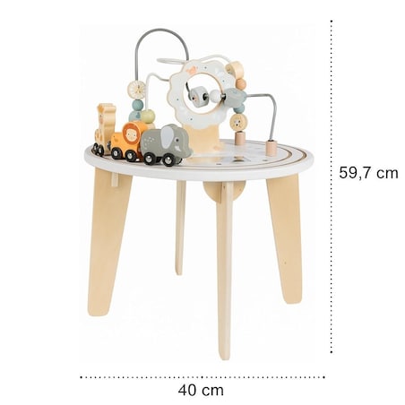 Drewniany stolik edukacyjny 2w1 interaktywny, manipulacyjny - labirynt i tor z pojazdami