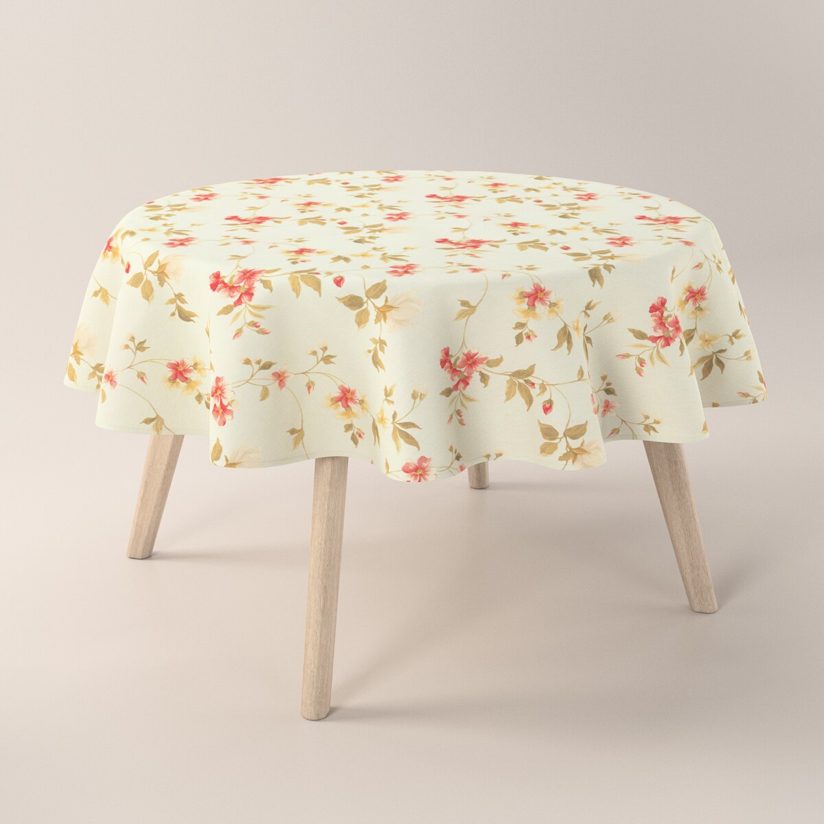 Obrus okrągły 130 x 130 cm kwiatki na jasno-błękitnym tle