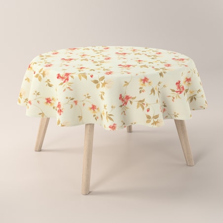 Obrus okrągły 130 x 130 cm kwiatki na jasno-błękitnym tle