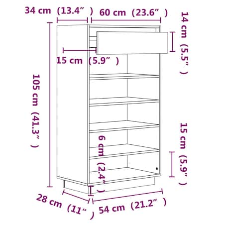 vidaXL Szafka na buty, czarna, 60x34x105 cm, lite drewno sosnowe