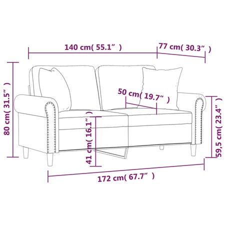 vidaXL 2-osobowa sofa z poduszkami, różowa, 140 cm, aksamit