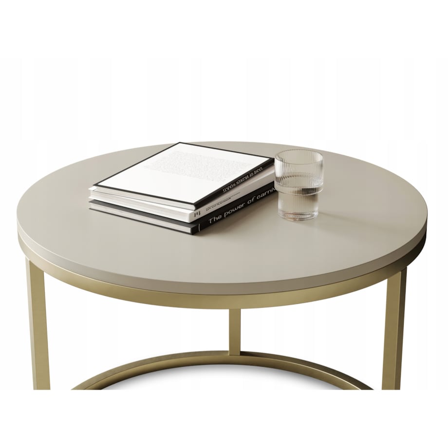 Stolik Kawowy KASZMIR SOFT LOFT GOLD Okrągły JAPANDI BOHO Salon Złoty 60cm