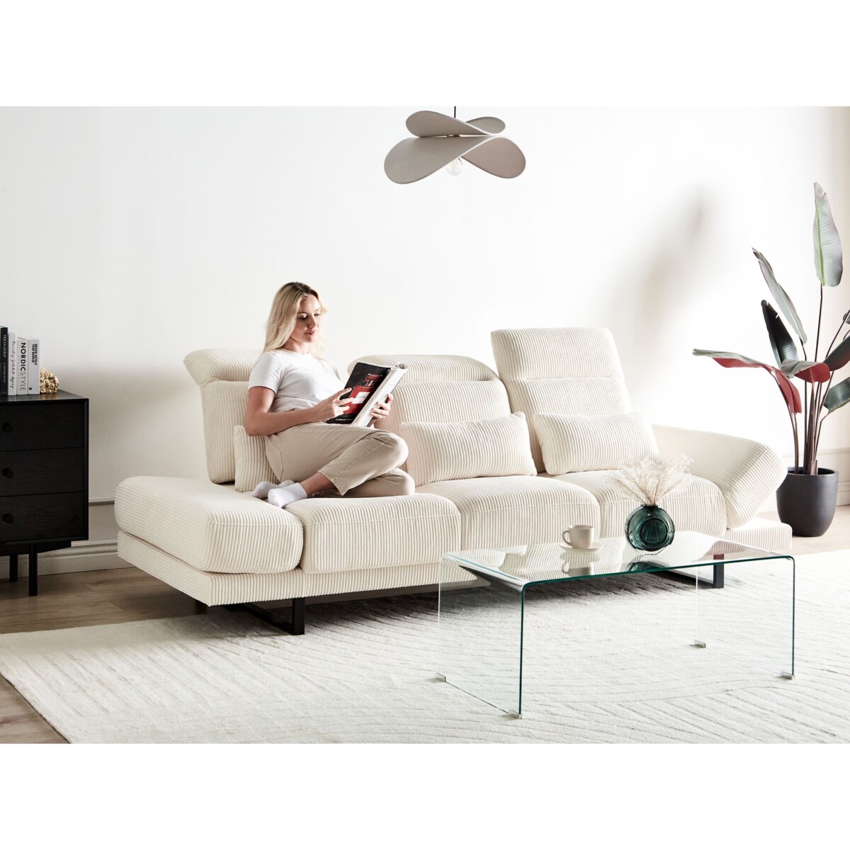 Sofa dla 3 osób IKAST Sztruks Jasnobeżowy
