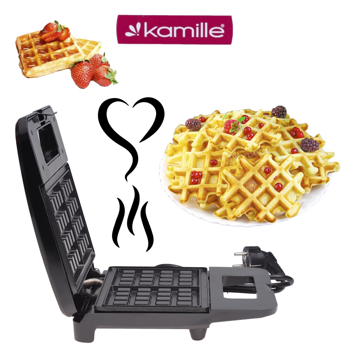 Gofrownica z nieprzywierającą powłoką 2 gofry 800W KAMILLE