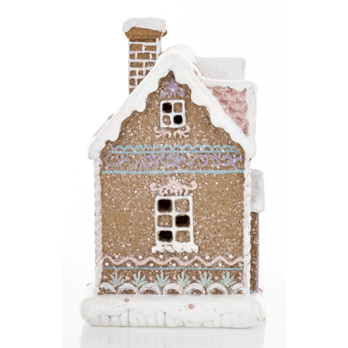 Domek piernikowy LED 15x12,5x9,5 cm z różowym dachem