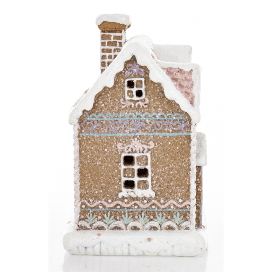 Domek piernikowy LED 15x12,5x9,5 cm z różowym dachem