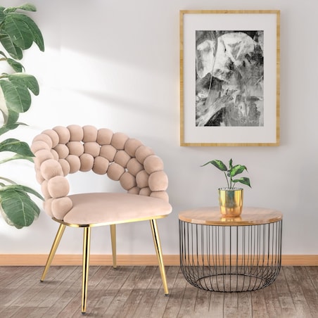 Krzesło tapicerowane welurowe BELLA beżowe