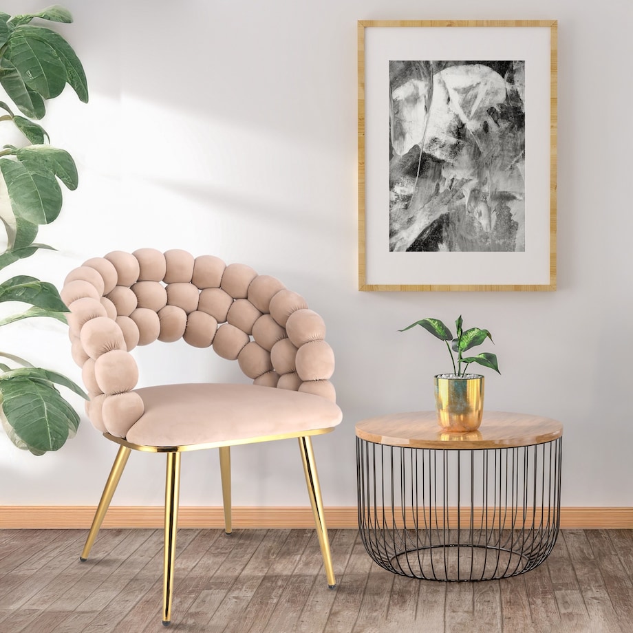 Krzesło tapicerowane welurowe BELLA beżowe