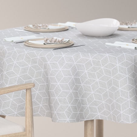 Obrus okrągły 130 x 130 cm wzór sześcianów na szarym tle