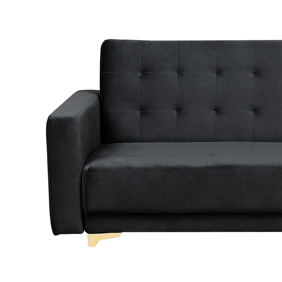 Narożnik rozkładany 5-osobowy welurowy lewostronny czarny ABERDEEN