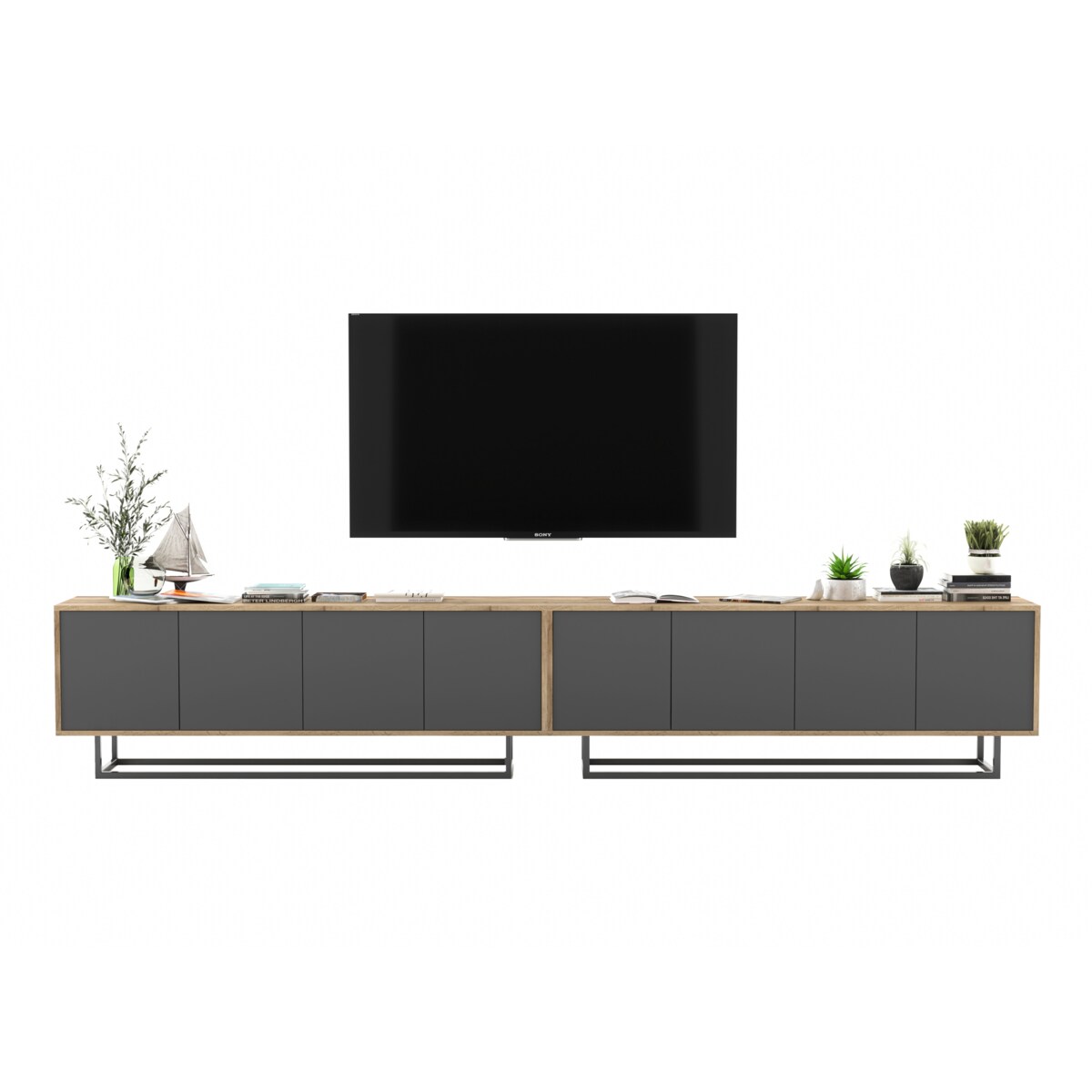 Szafka RTV Loft Komoda RTV Loft Dąb Wotan Grafit MAT 300 cm