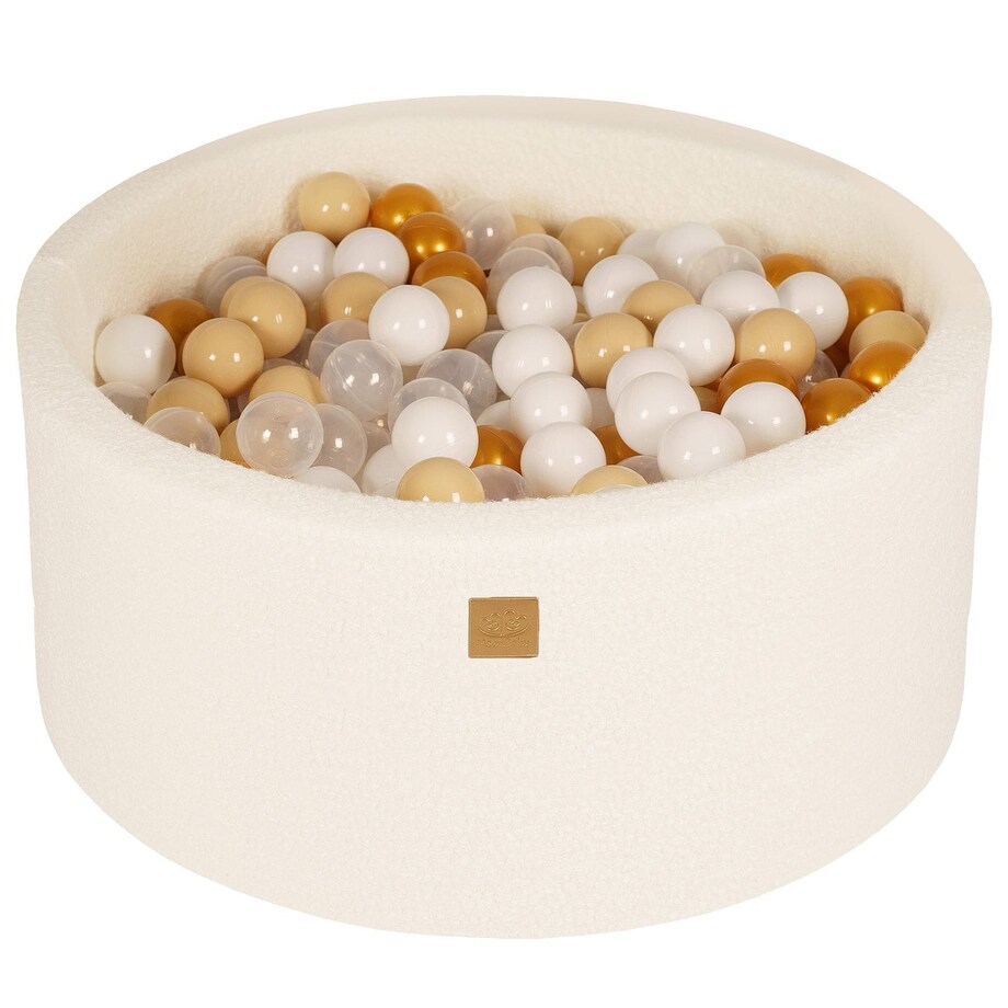 MeowBaby® Boucle Biały Okrągły Suchy Basen 90x40cm dla Dziecka, piłki: Złoty/Beż/Biały/Transparent