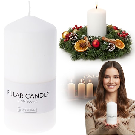 Świeca Świeczka Świąteczna Boże Narodzenie Filar Prosta 7X15 Cm Biała