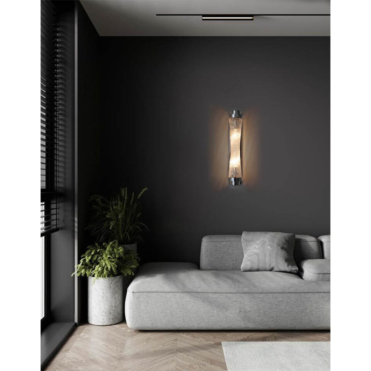 Szklana lampa ścienna Column MSE010100362 Moosee do jadalni chrom