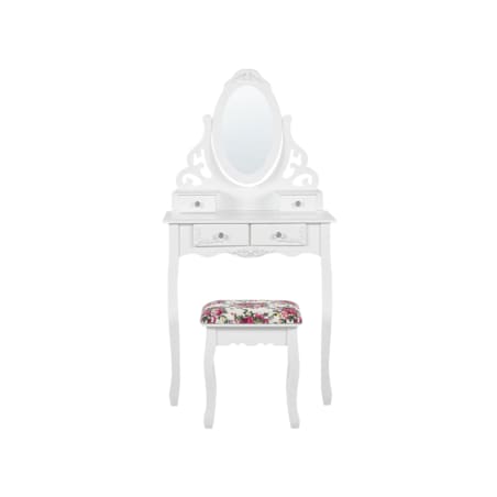 Toaletka 4 szuflady owalne lustro i stołek biała AMOUR