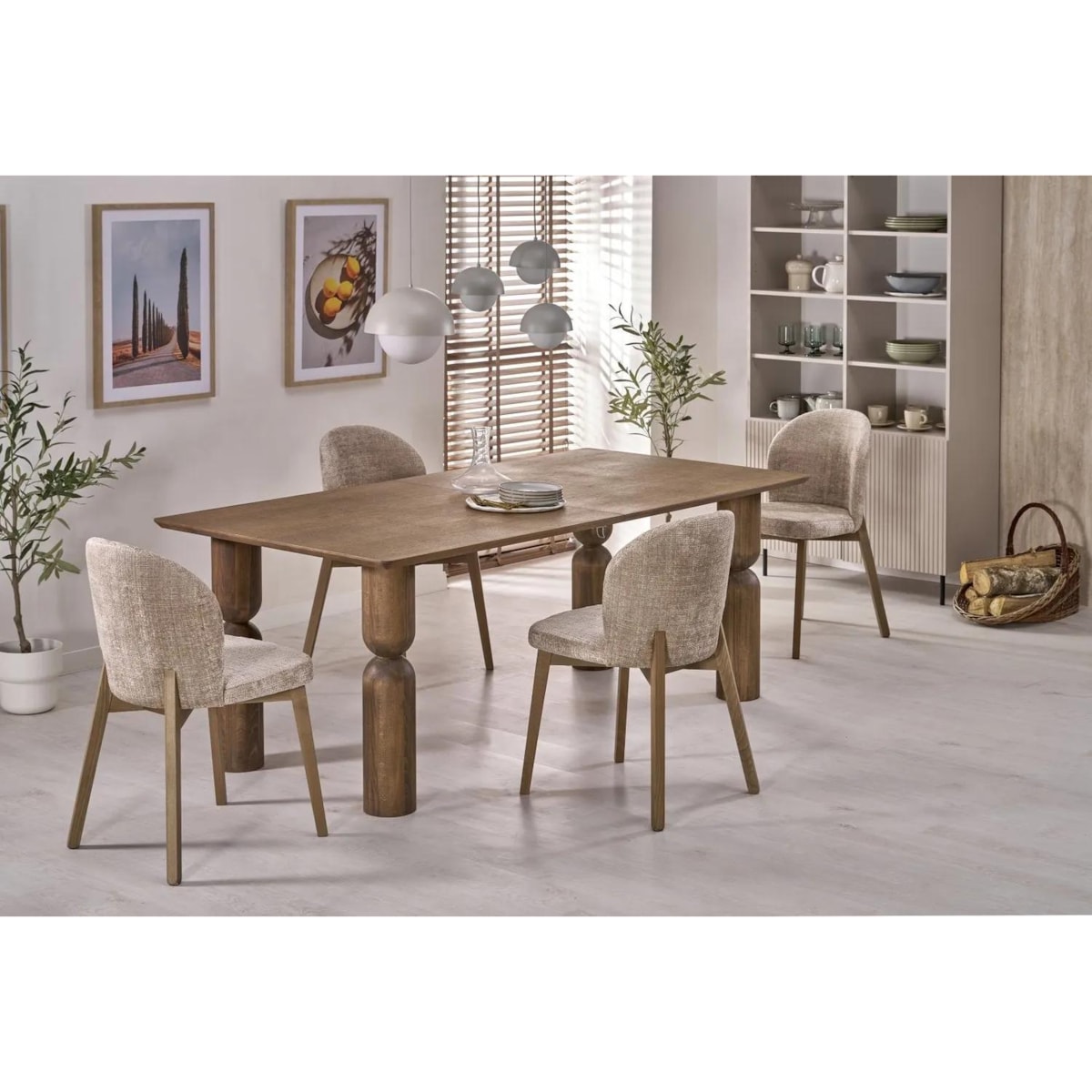 Krzesło tapicerowane BASSO beżowe/jasny orzech