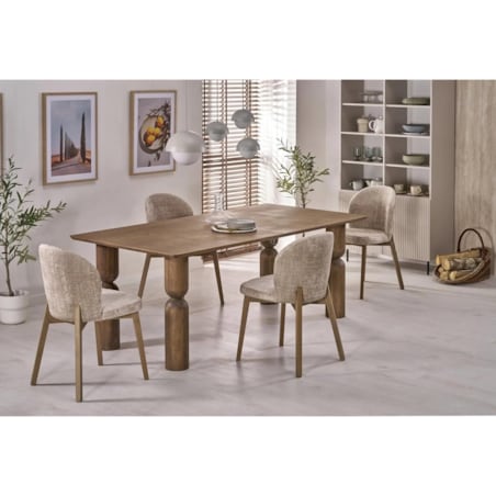 Krzesło tapicerowane BASSO beżowe/jasny orzech