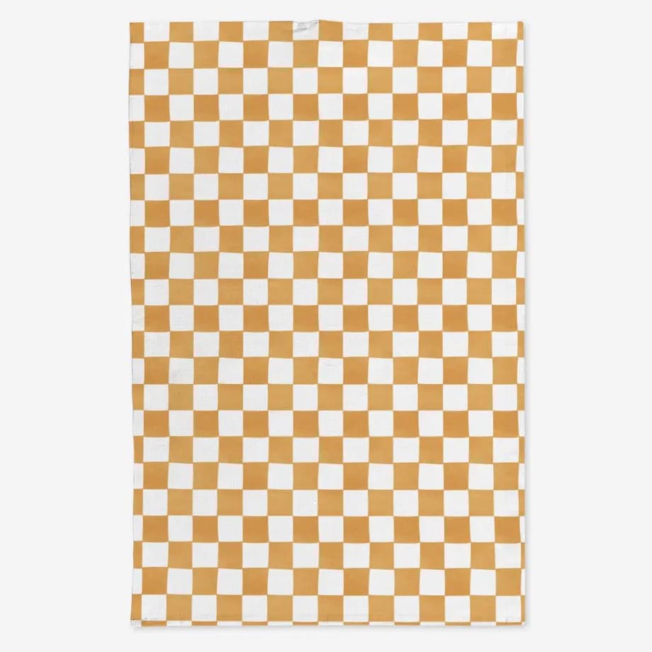 Lniany ręcznik kuchenny - pomarańczowa krata