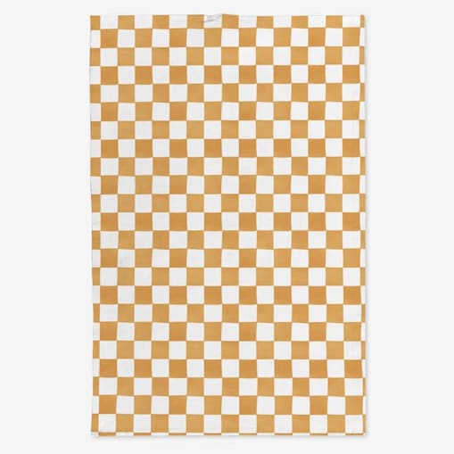 Lniany ręcznik kuchenny - pomarańczowa krata