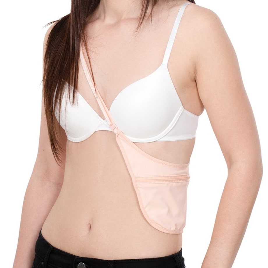 Dyskretny, antykradzieżowy portfel pod ubranie Pacsafe Coversafe S80 - różowy