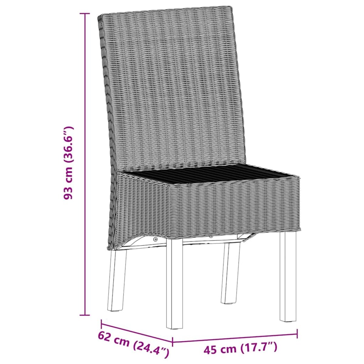 vidaXL Krzesła stołowe, 2 szt., brązowe, naturalny rattan