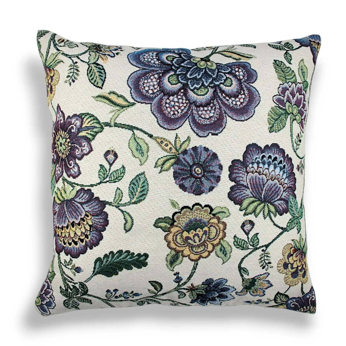 Poduszka gobelinowa w kwiaty 45x45 Kwiaty Folk Indygo