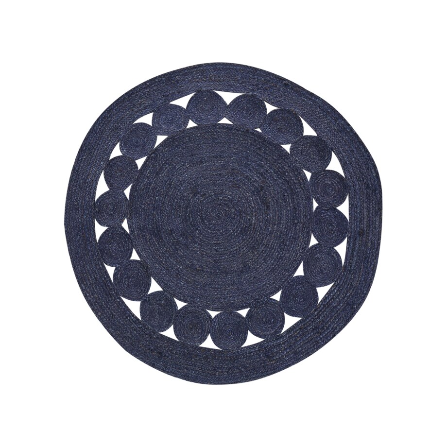 Dywan okrągły z juty 120 cm ciemnoniebieski KOYUNLU