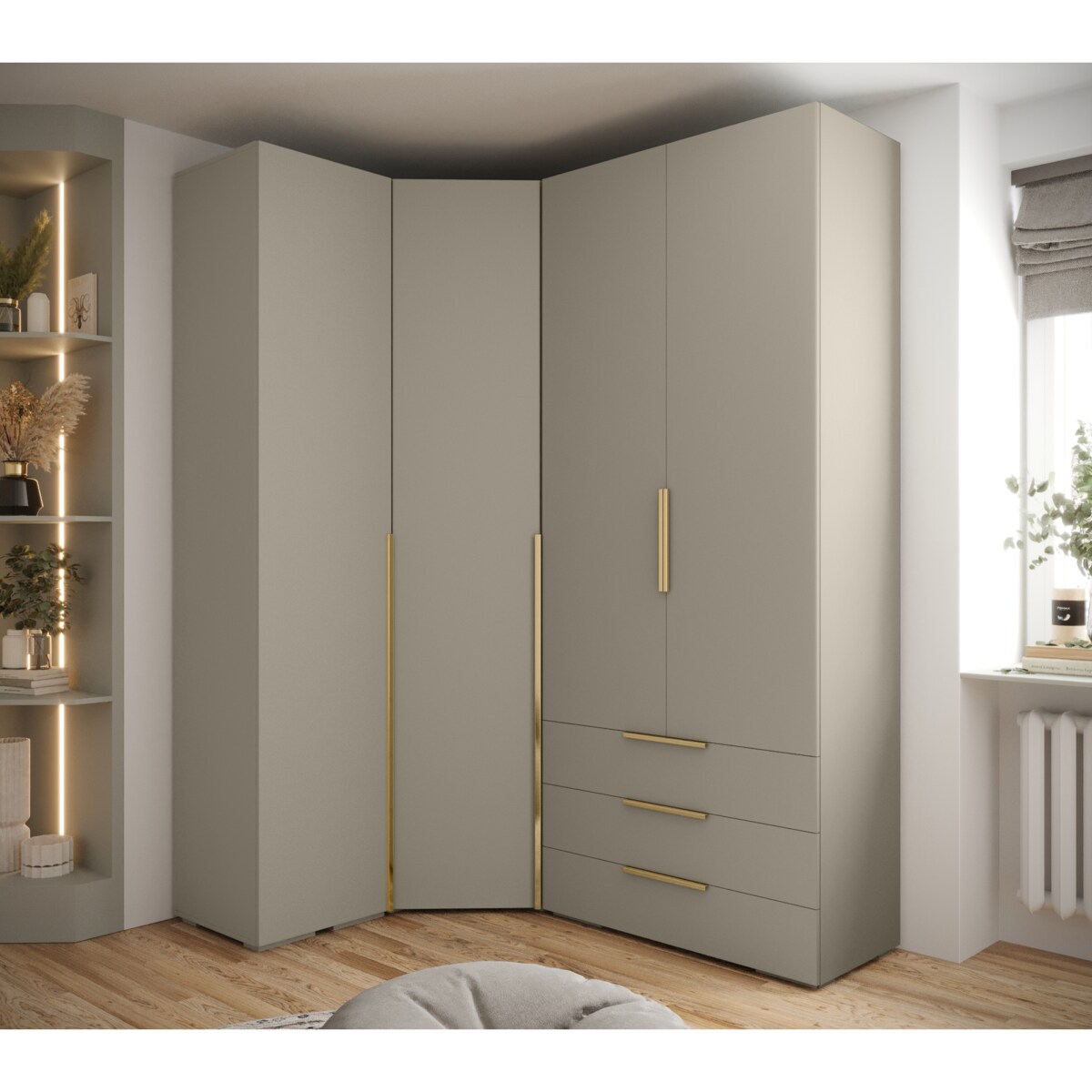 Garderoba wysoka do przedpokoju INOVA 1 Z6 kaszmir+złoty