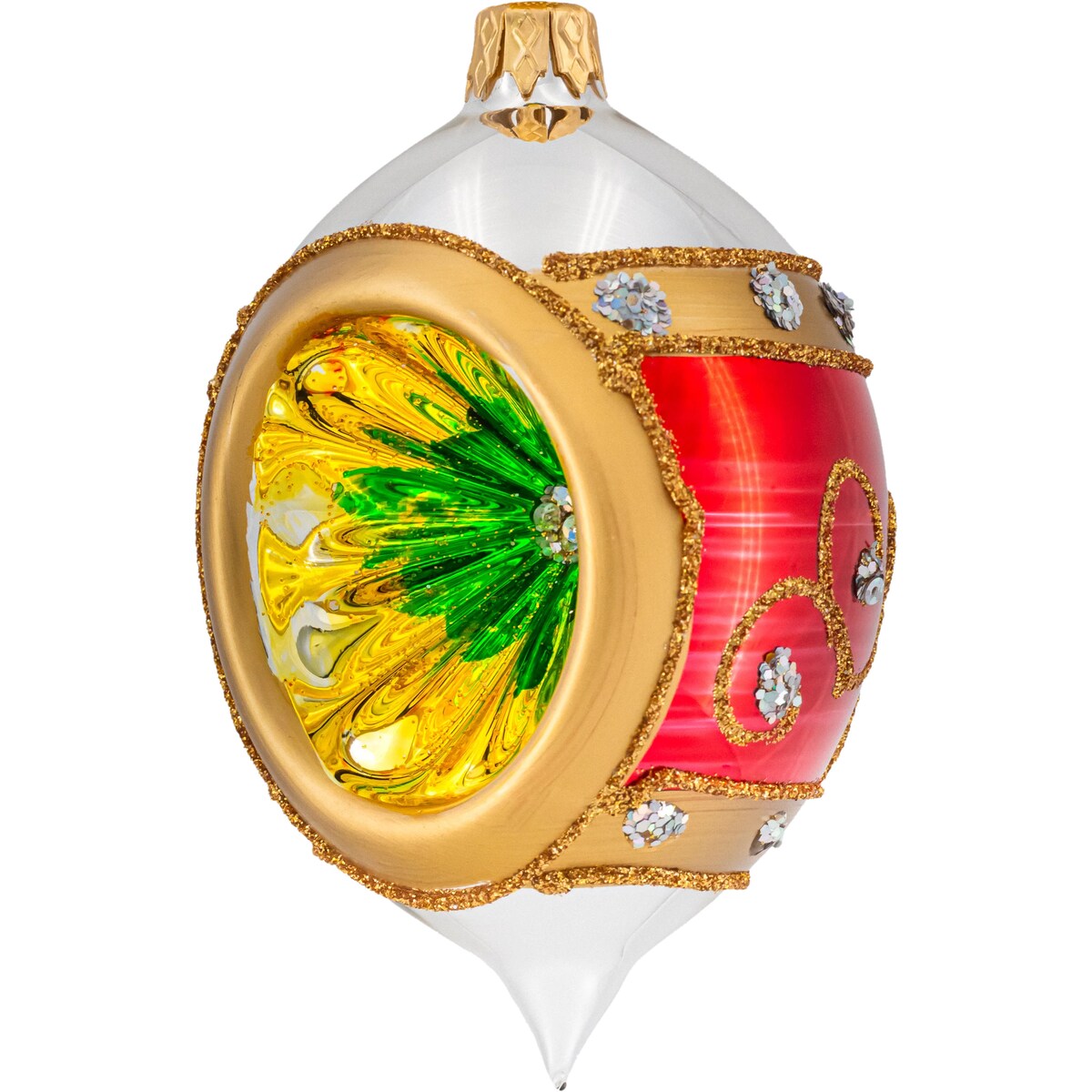 Zestaw 6 szt.: Bombka reflektor cytrynka: srebrna z czerwonym pasem