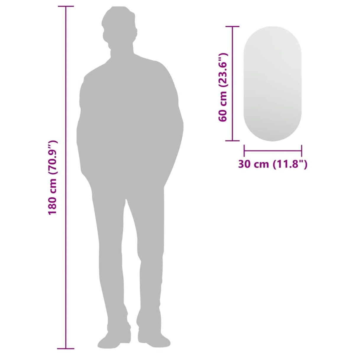 vidaXL Lustro, 60x30 cm, szklane