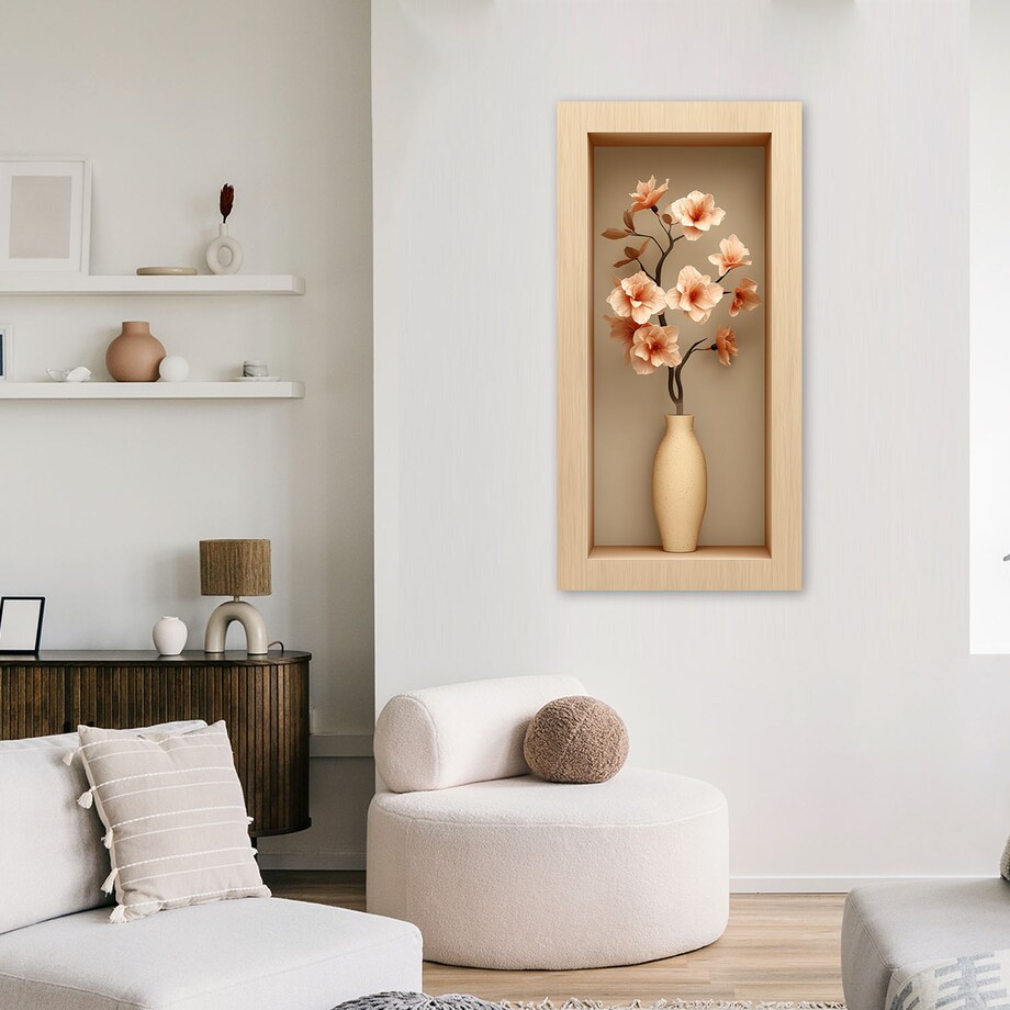 Obraz na płótnie do salonu kuchni, Kwiaty w wazonie we wnęce 3d 60x120