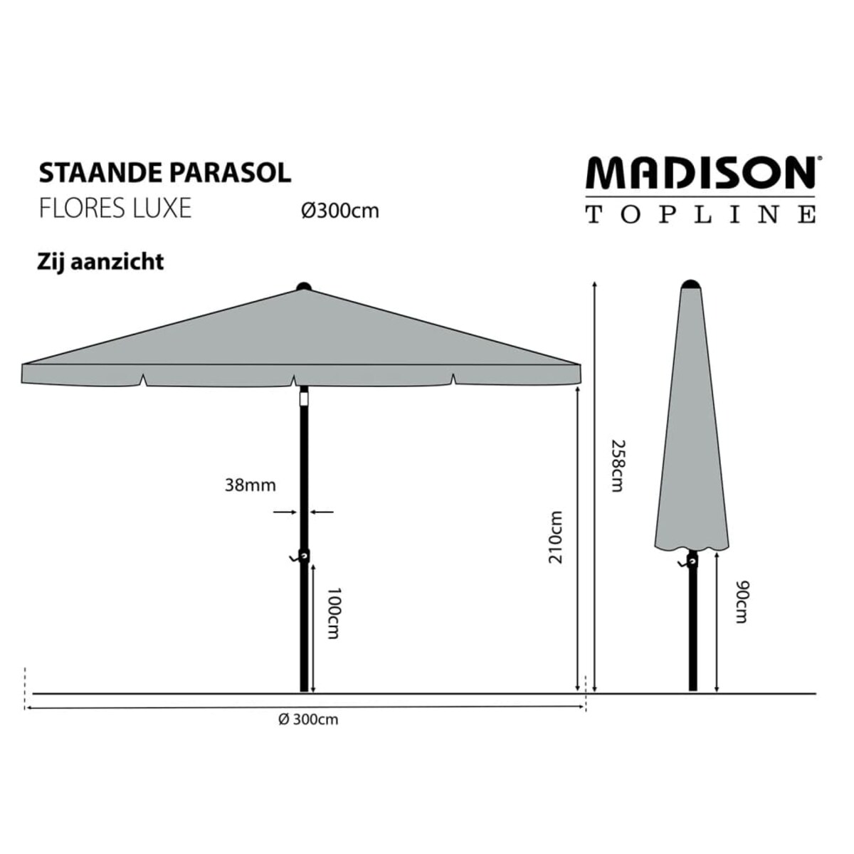 Madison Parasol ogrodowy Flores Luxe 300 cm, okrągły, ceglana czerwień