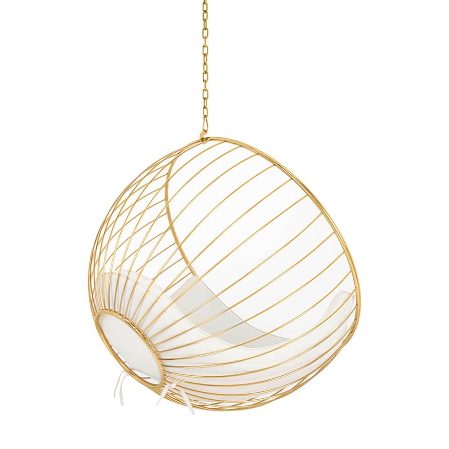 Kulisty fotel wiszący Gabbia PH5994-1 King Home na łańcuchu złoty beżowy