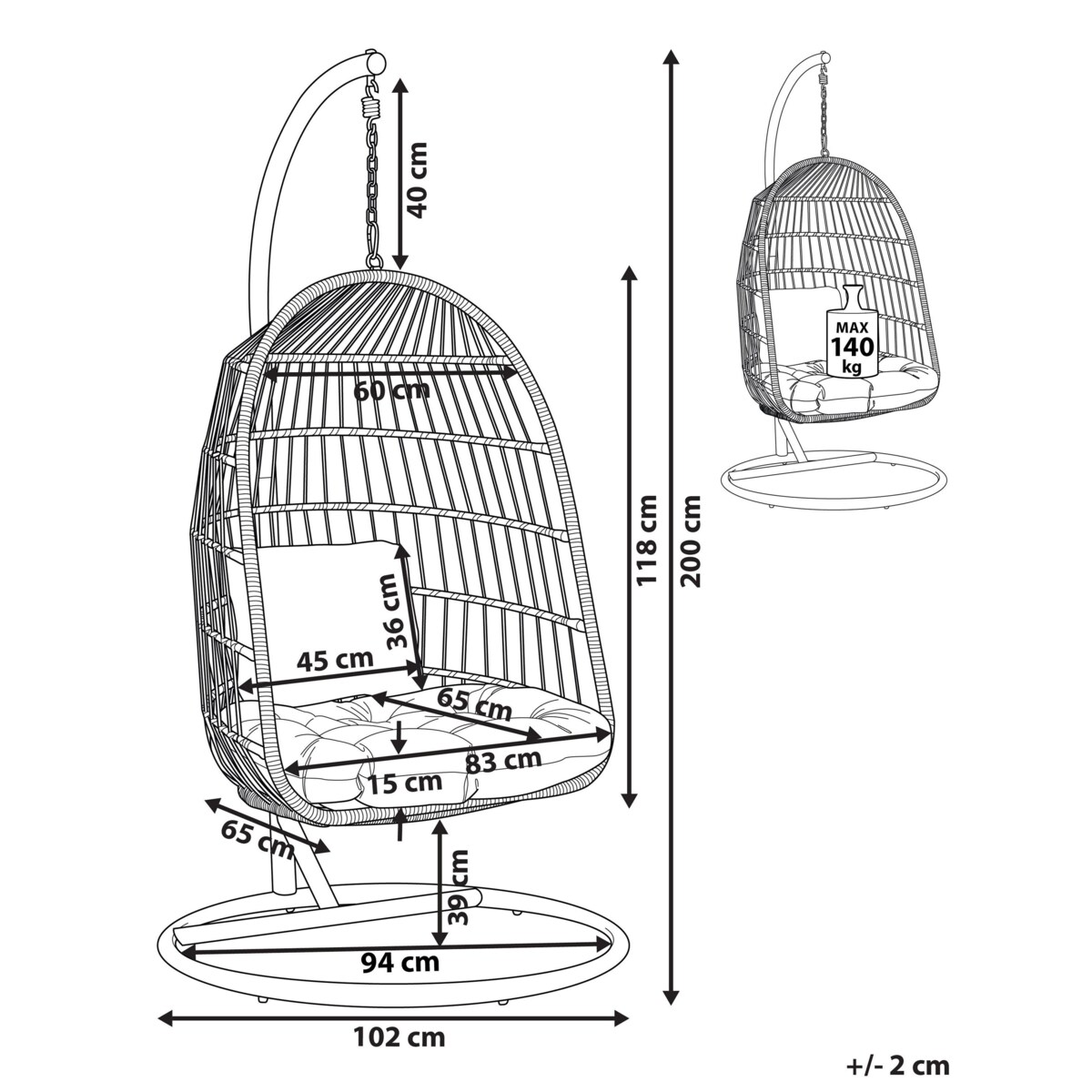 Fotel wiszący ze stojakiem biały ALLERA
