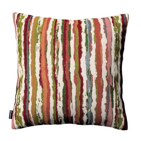 Poszewka Kinga na poduszkę 43x43 czerwono-zielone pasy na kremowym tle