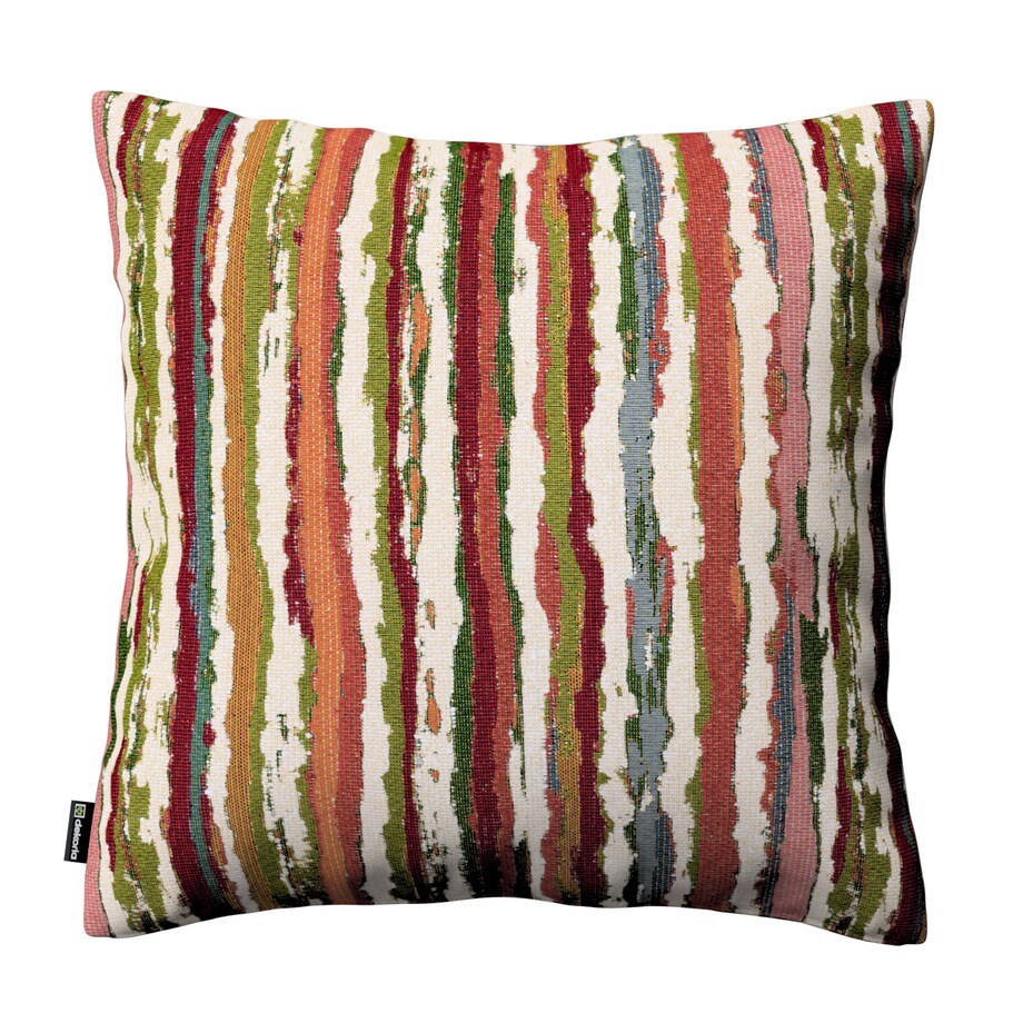 Poszewka Kinga na poduszkę 43x43 czerwono-zielone pasy na kremowym tle