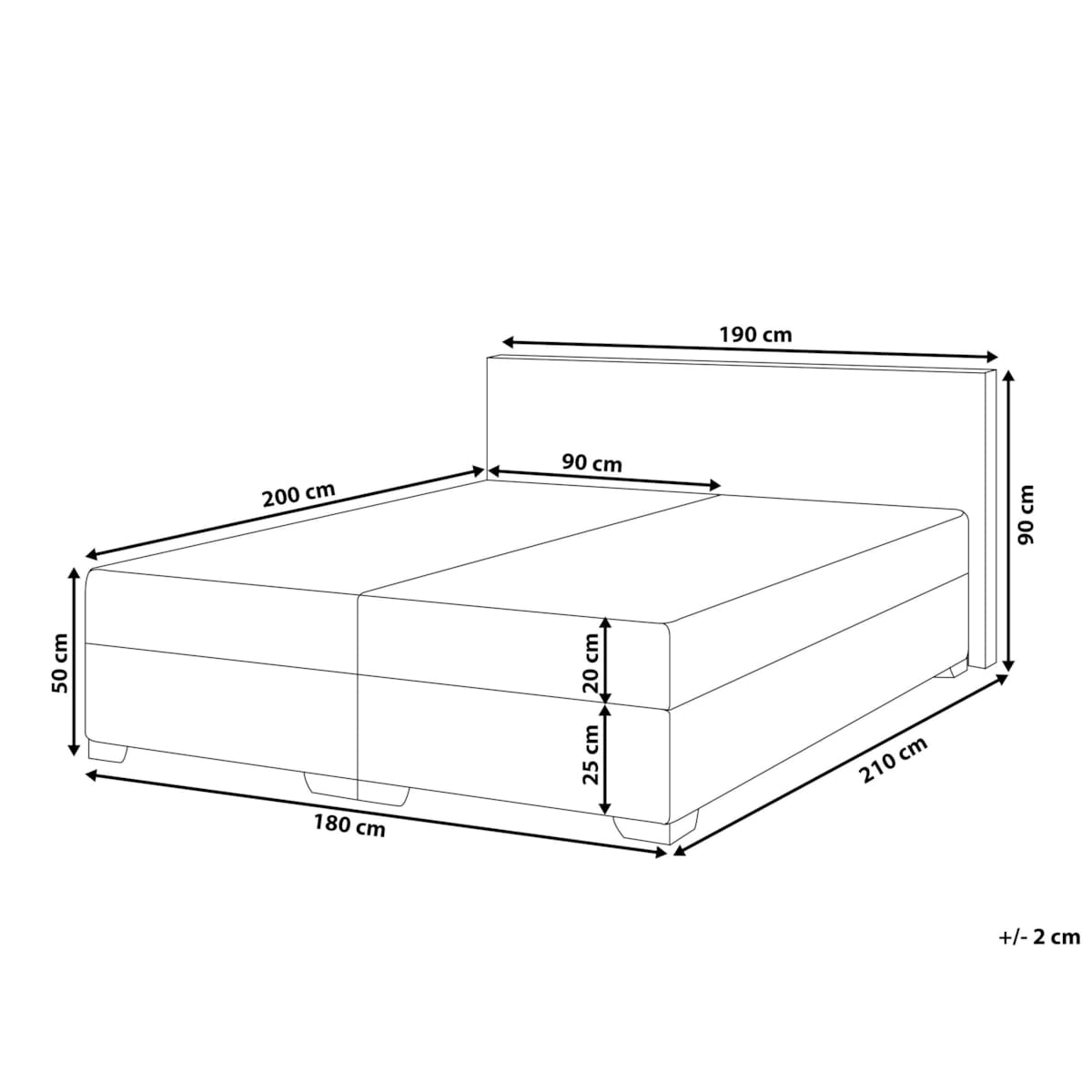 Łóżko kontynentalne ekoskóra 180 x 200 cm białe PRESIDENT
