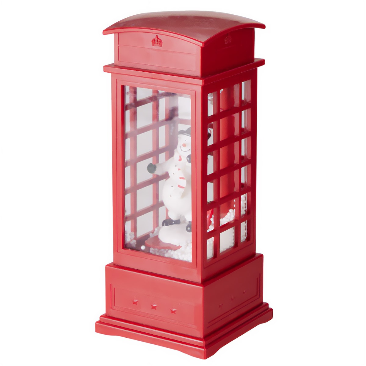 Budka telefoniczna świąteczna z LED, efektem śniegu i melodią, 10,5 x 10,5 x 25 cm