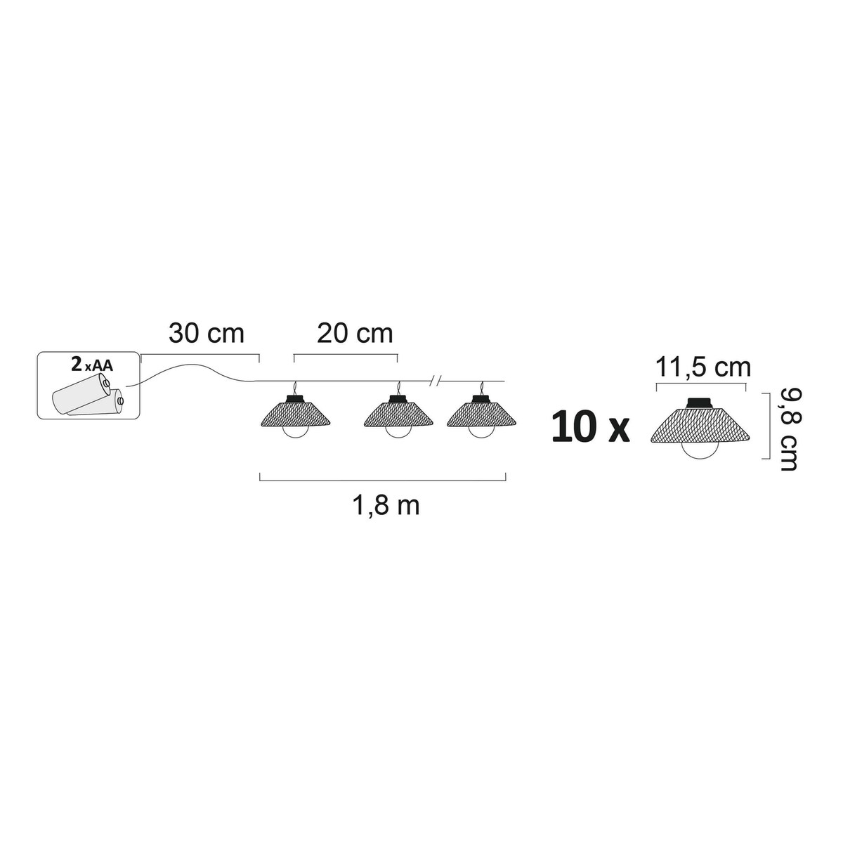 Girlanda ze światełkami na baterie 10 LED 2,1m ciepłe czarna