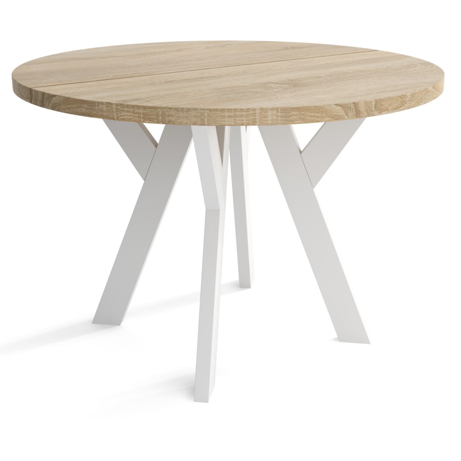 Stół rozkładany okrągły 100/200 - Dąb sonoma + n. białe