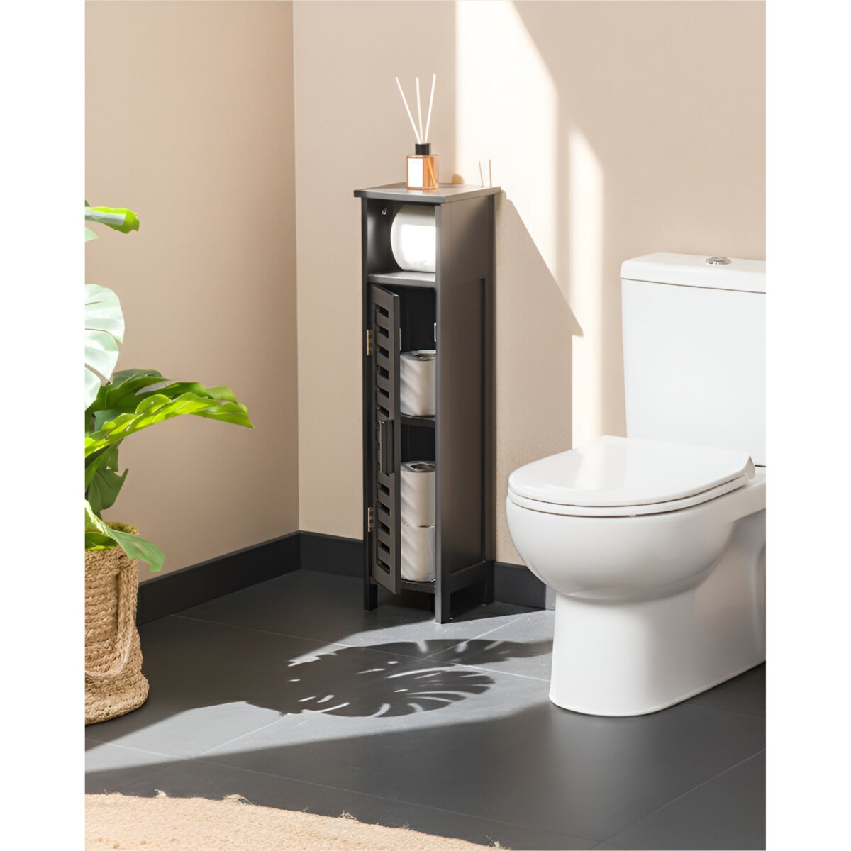 Szafka na papier toaletowy OLATHE Drewno bambusowe Czarny