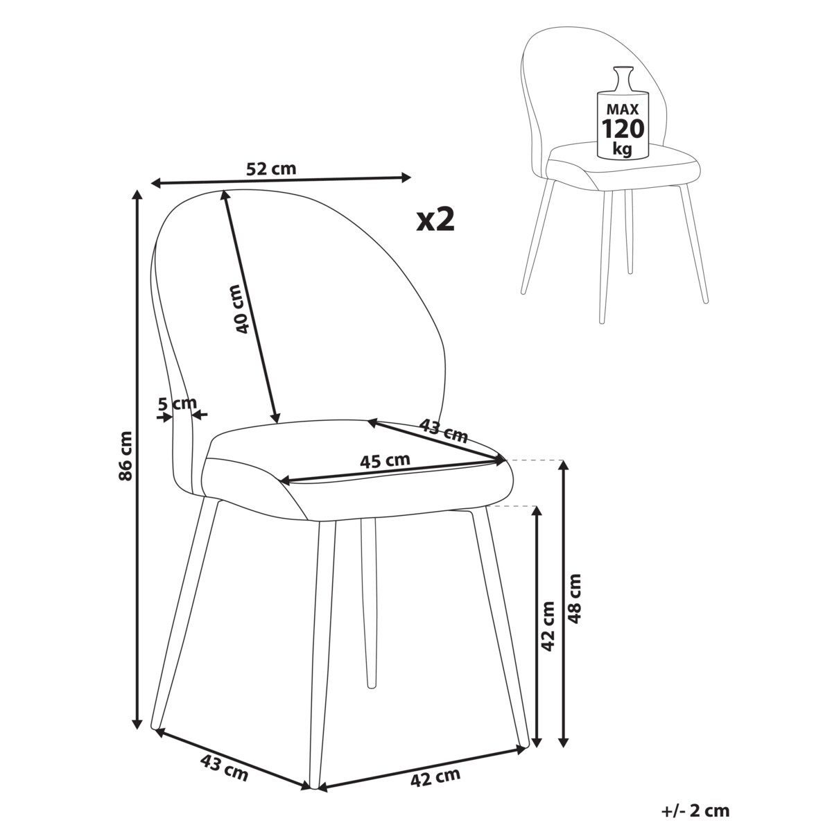 Zestaw 2 krzeseł do jadalni ELOY Sztruks Złamana biel