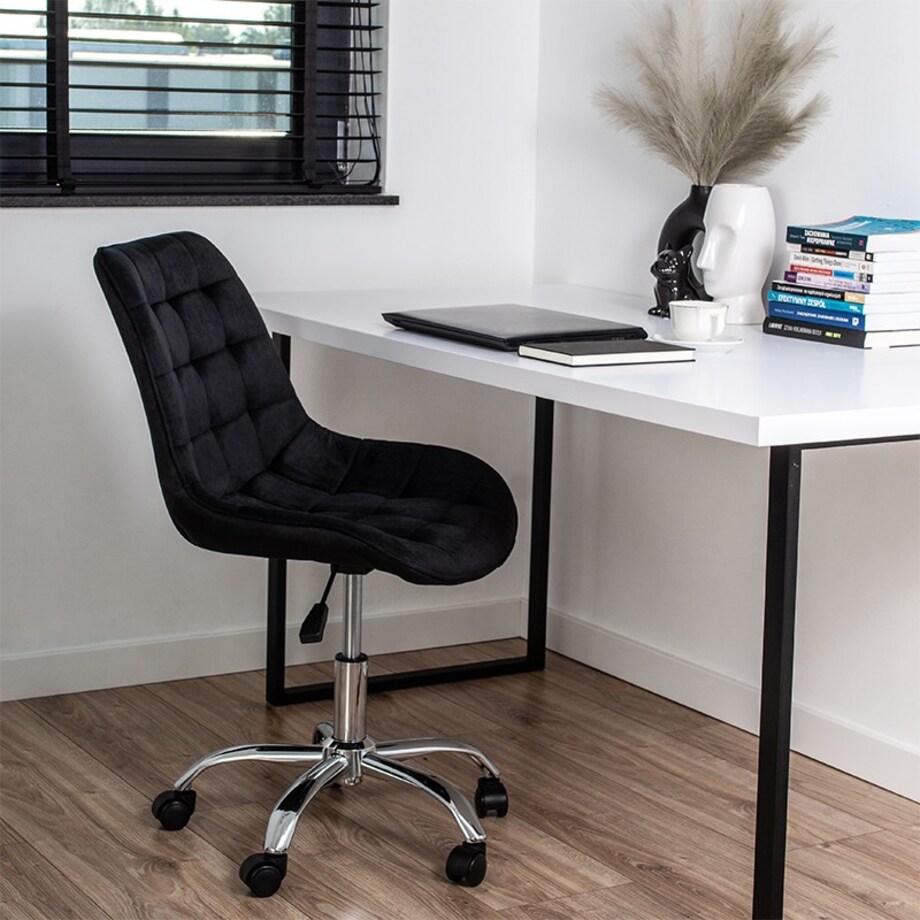 Fotel biurowy krzesło obrotowe regulowane welurowe czarne