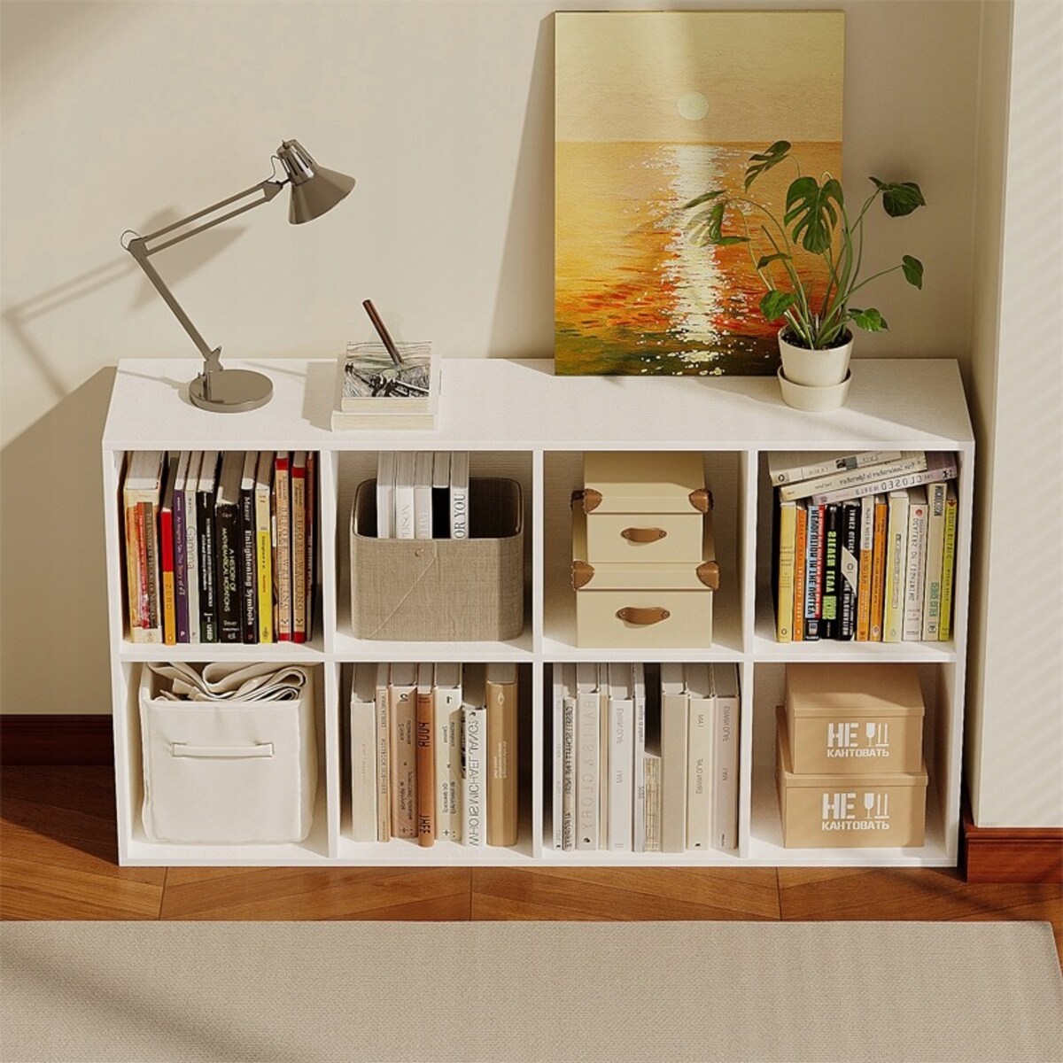 Regał otwarty komoda kostka 4x2 pojemny biały na książki biurowy nowoczesny