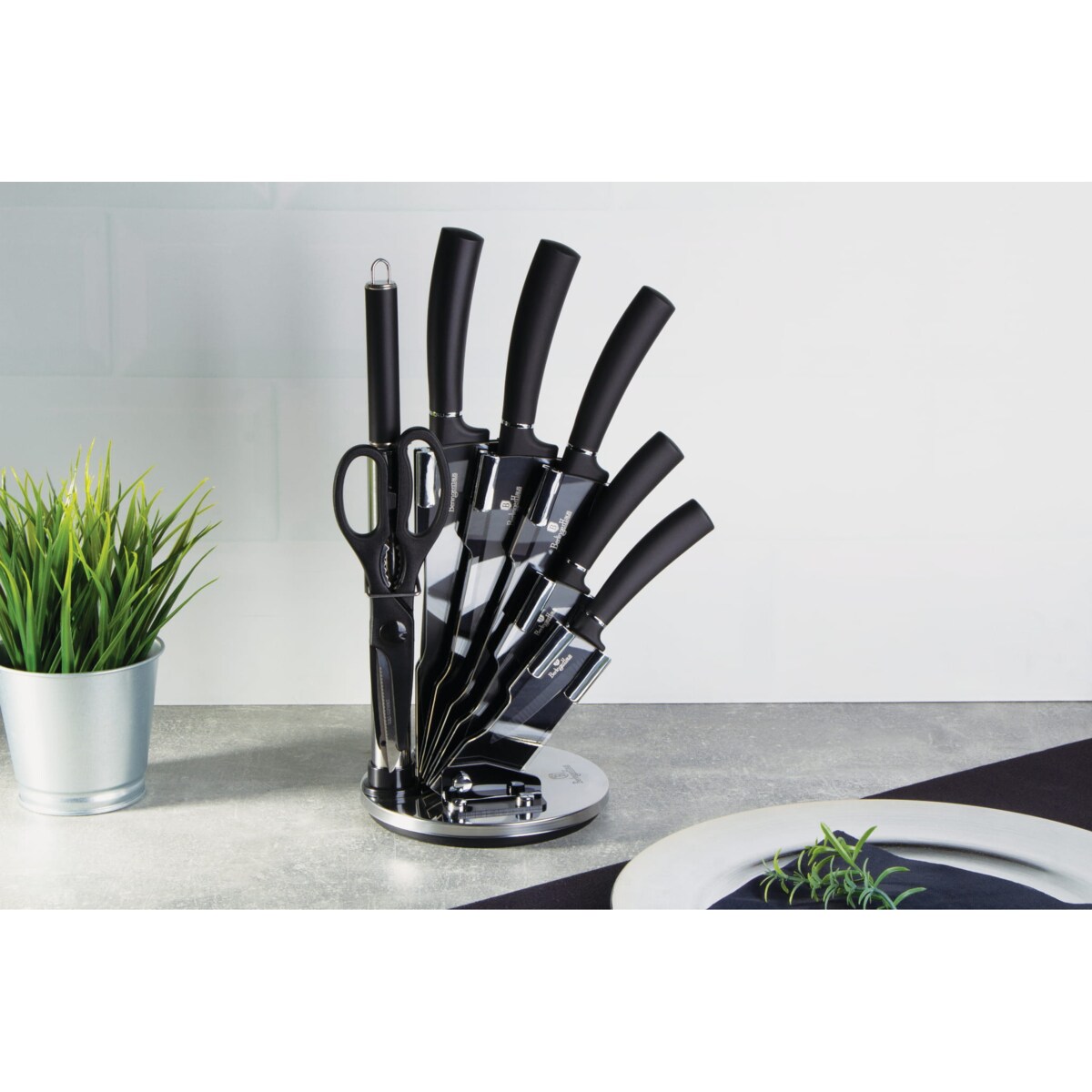 Zestaw noży w stojaku 8 elementów komplet noże BERLINGER HAUS Matte Black