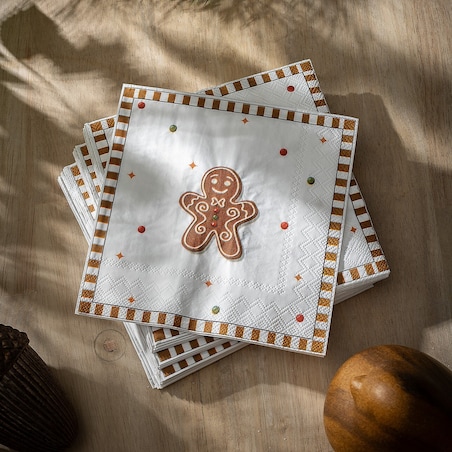 Serwetki świąteczne Cookie I 20 szt. boże narodzenie, święta, świąteczne, biały-brązowy, 16x16x3 cm