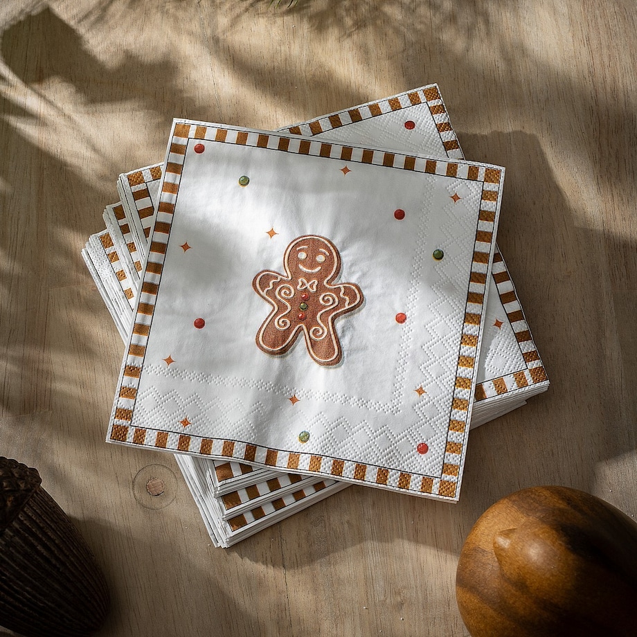 Serwetki świąteczne Cookie I 20 szt. boże narodzenie, święta, świąteczne, biały-brązowy, 16x16x3 cm