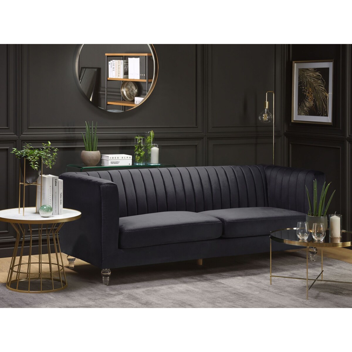 Sofa 3-osobowa welurowa czarna ARVIKA